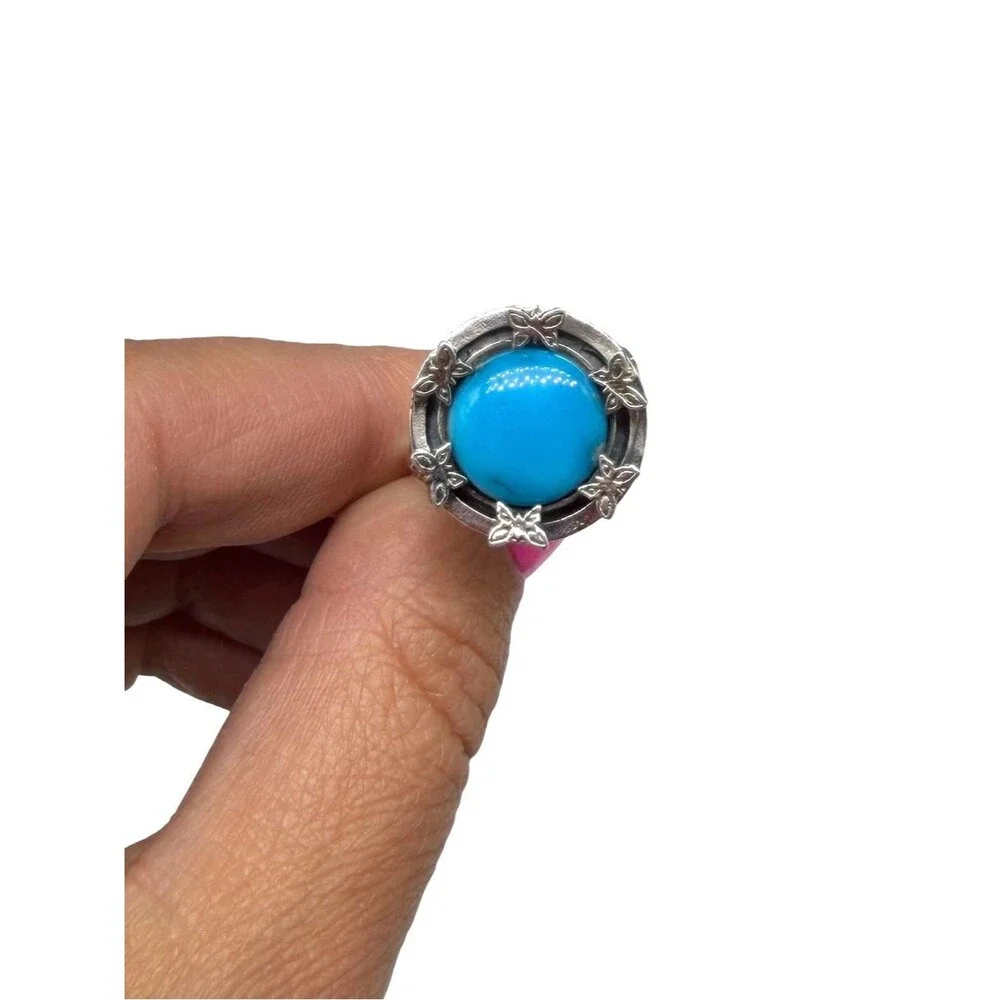 Morenci Mine Turquoise Ring Size 8 Solid 925 Sterling Silver Butterfly